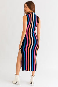 Mock Neck Stripe Knit Dress