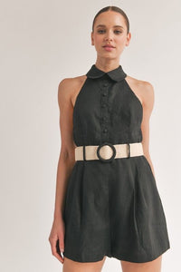 Belted Linen Halter Romper