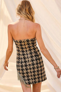 Rhinestone Houndstooth Tweed Mini Dress