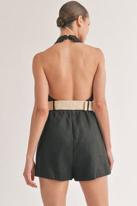 Belted Linen Halter Romper
