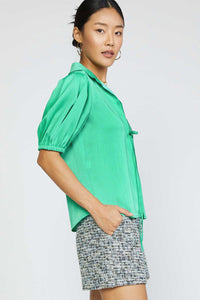 Short Sleeve Tie Closure Collared Blouse