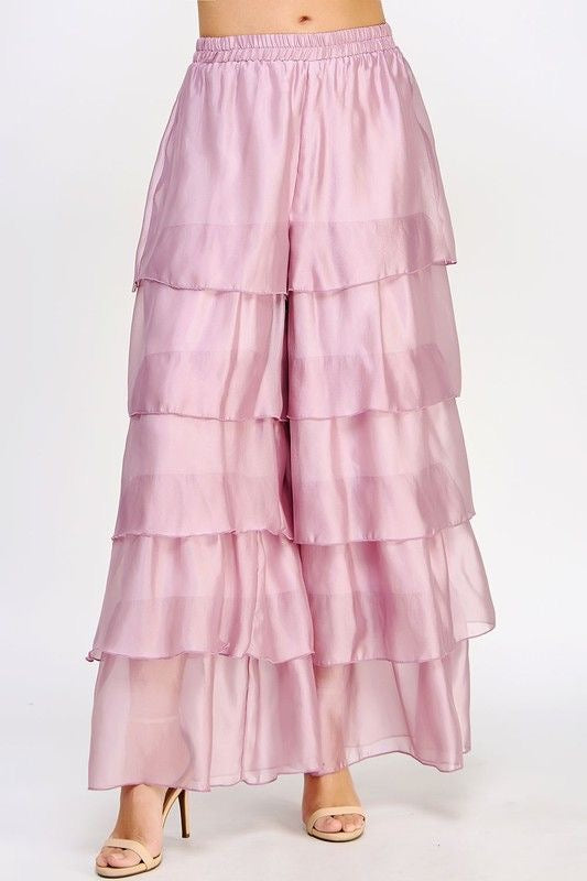 Tiered Organza Wide Leg Pants