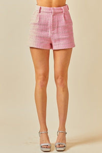 Tweed Pleated Shorts with Pockets