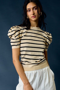 Puff Sleeve Stripe Knit Top