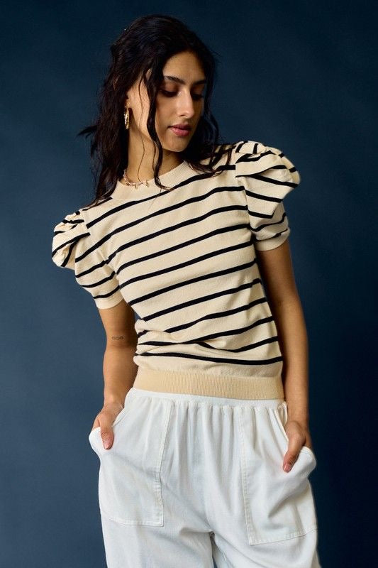 Puff Sleeve Stripe Knit Top