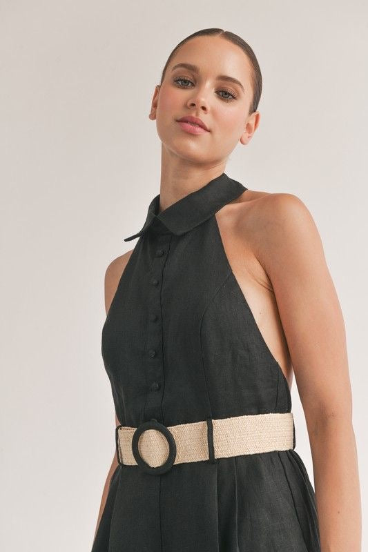 Belted Linen Halter Romper