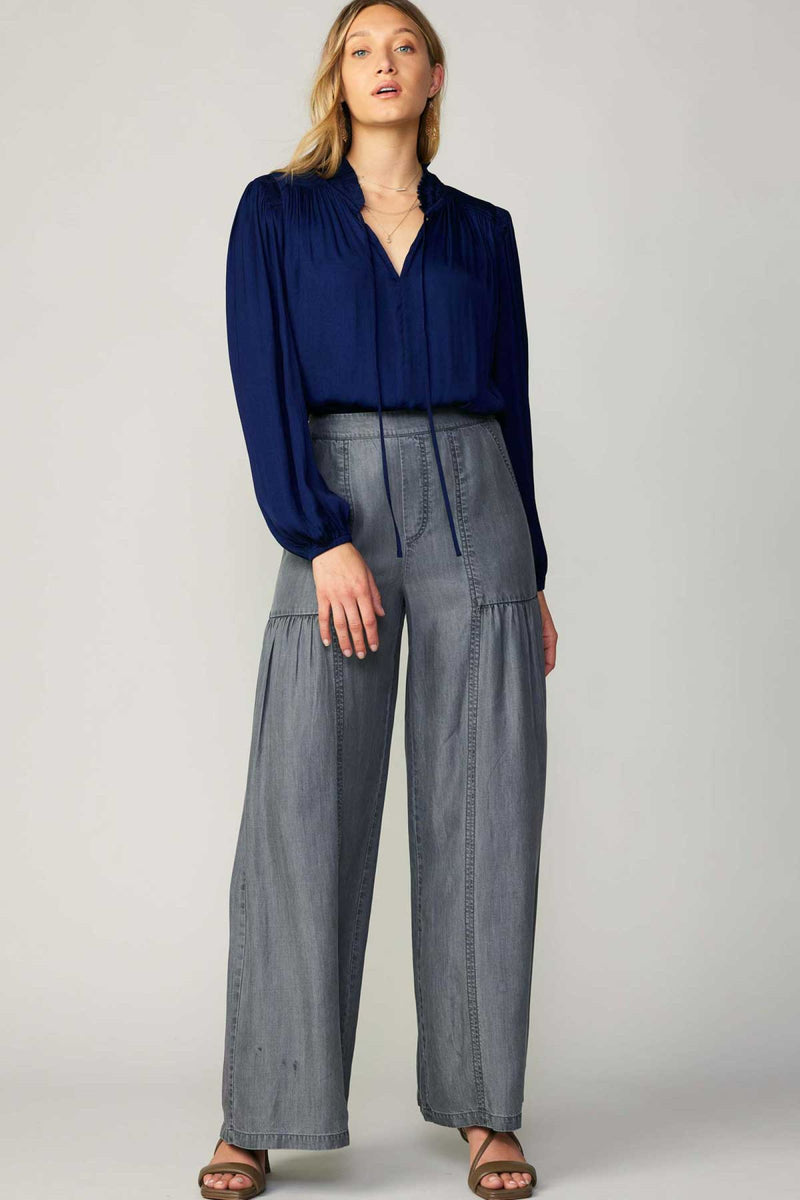 Chambray Tiered Wide Pants