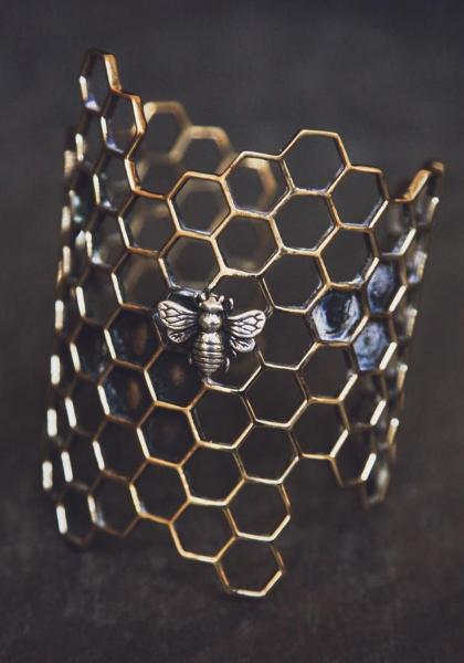 Brass & Sterling Honeycomb Bee Bracelet/Cuff