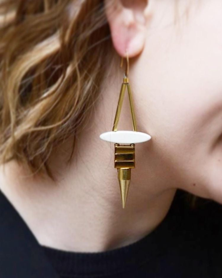 Geometric White & Ellipse Stones Earrings
