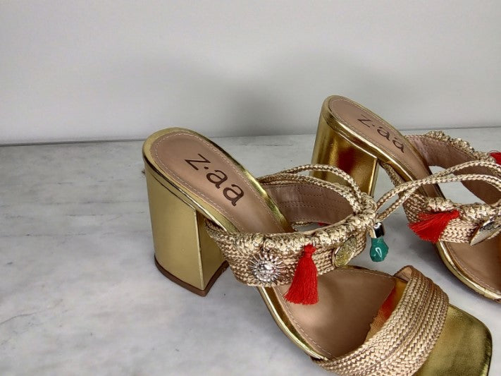 Chunky Heel Leather Sandal with Charms