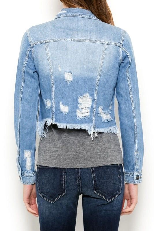 Medium Wash Frayed Denim Jacket