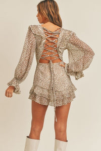Ruffle Leopard Back Lace-up Mini Dress