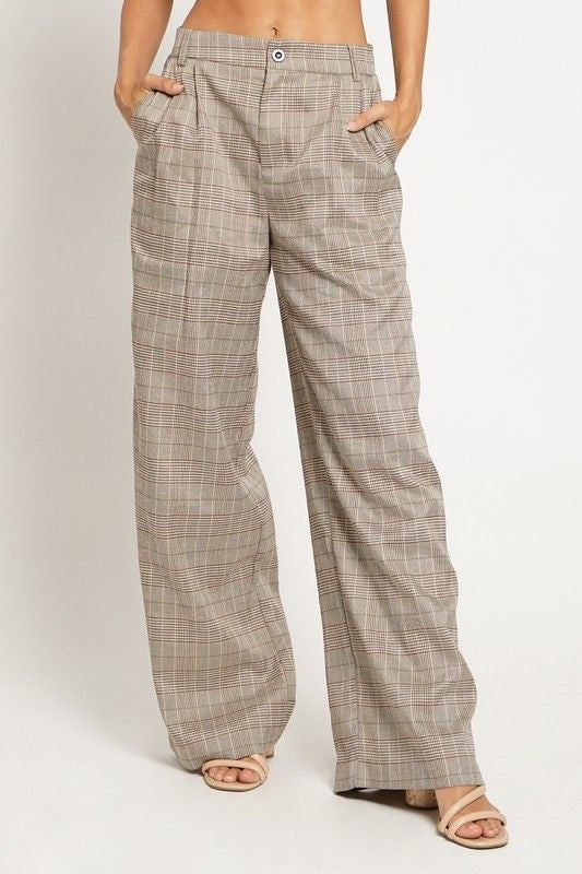 Plaid Double Pleated Front Trouser