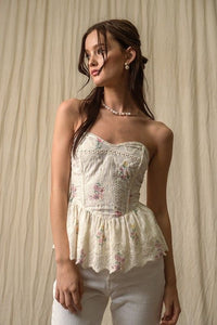Strapless Floral Peplum Top
