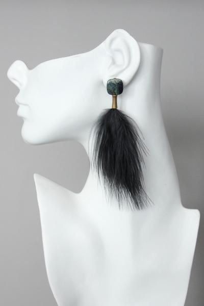 Jasper & Black Feather Post Earrings