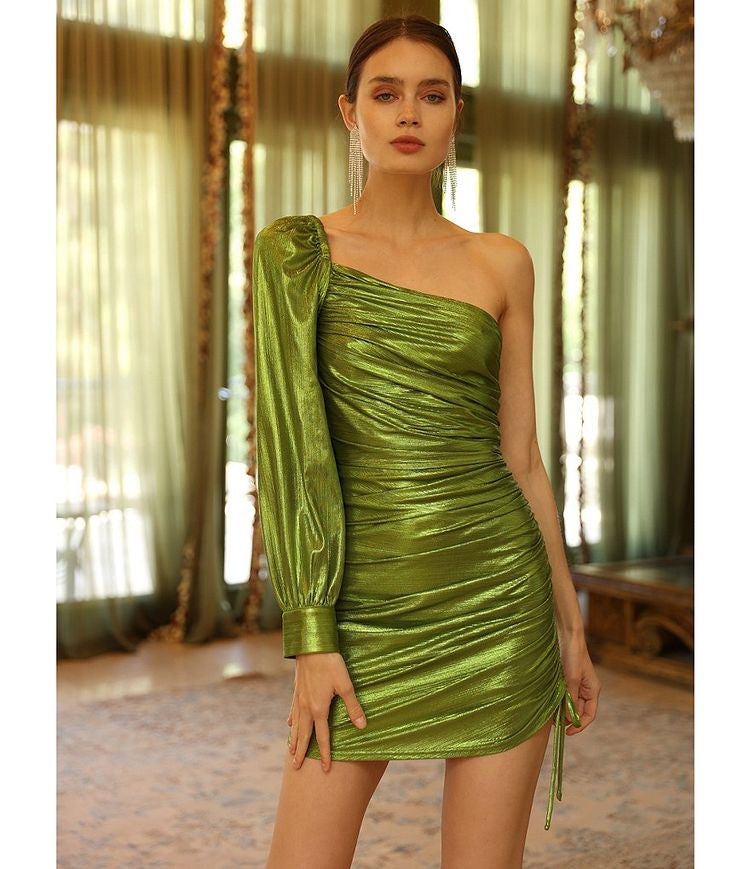 Metallic One Shoulder Mini Dress