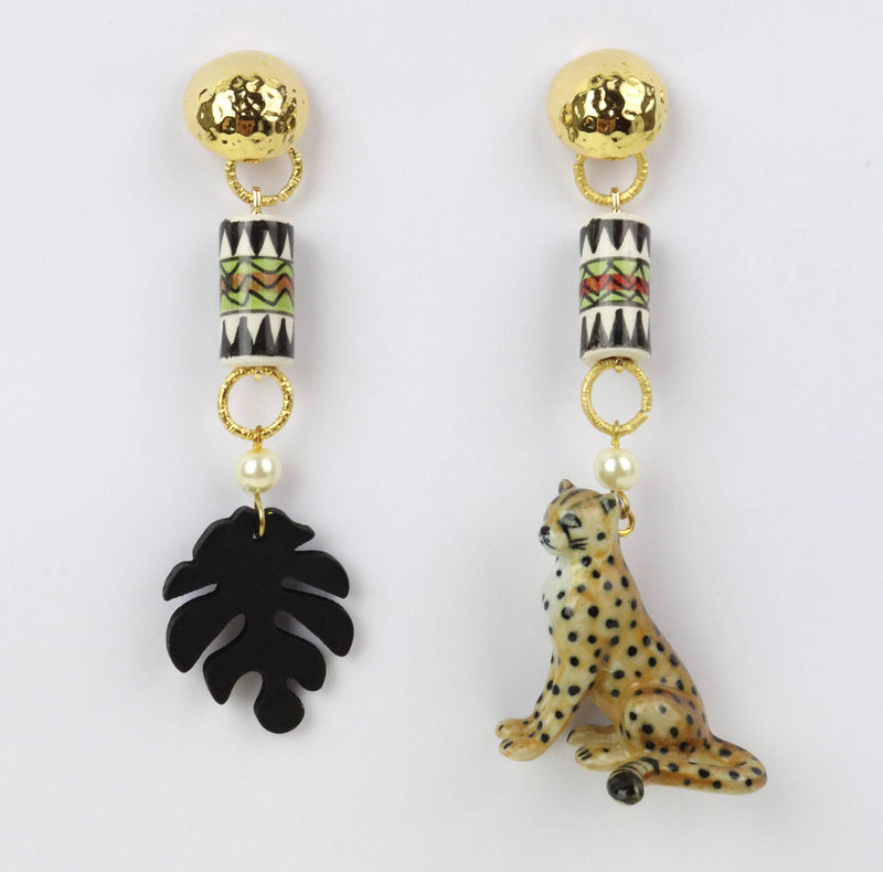 Cheetah & Monstera Leaf Earrings