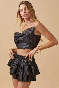 Faux Leather Strapless Bow Top