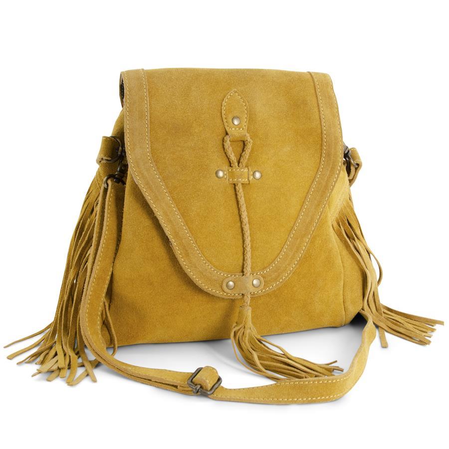 Suede Backpack with Fringe