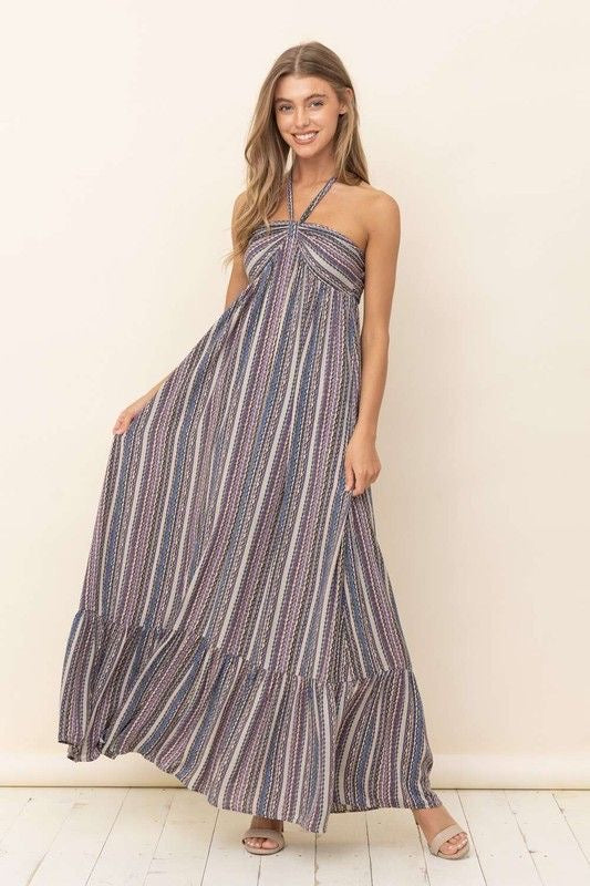 Striped Halter Maxi Dress