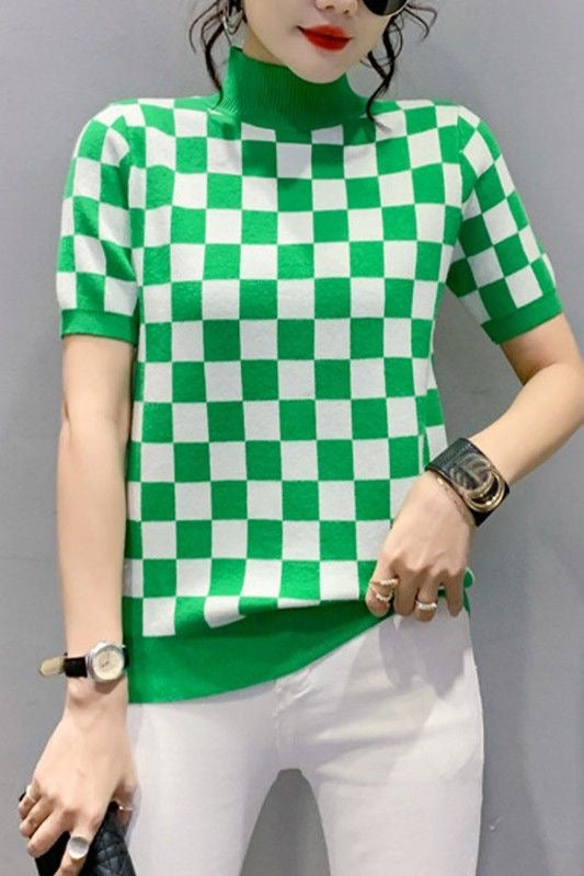 Checkered Sweater Top