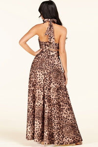 Leopard Halter Maxi Dress