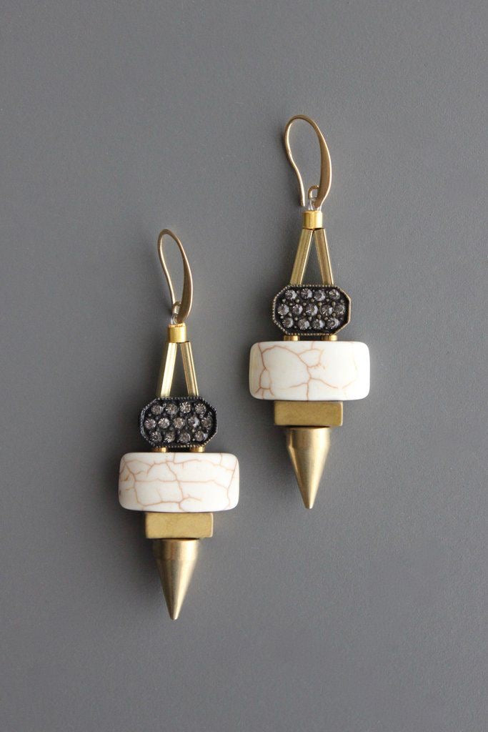 Black Diamond Rhinestone Brass Spike Earrings