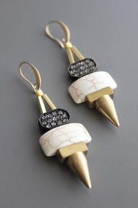 Black Diamond Rhinestone Brass Spike Earrings