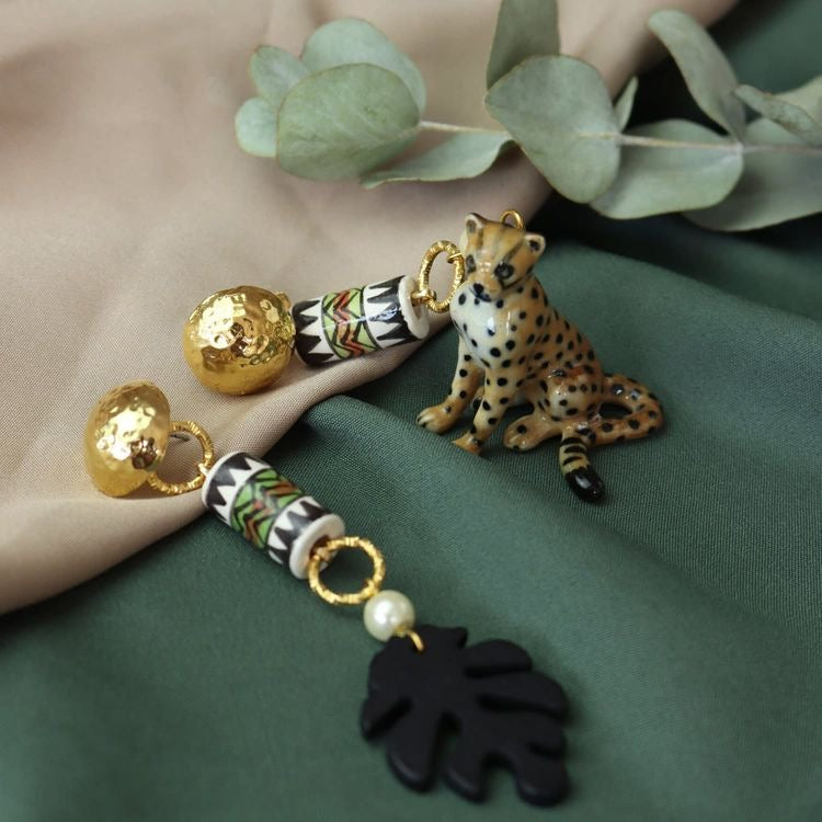 Cheetah & Monstera Leaf Earrings