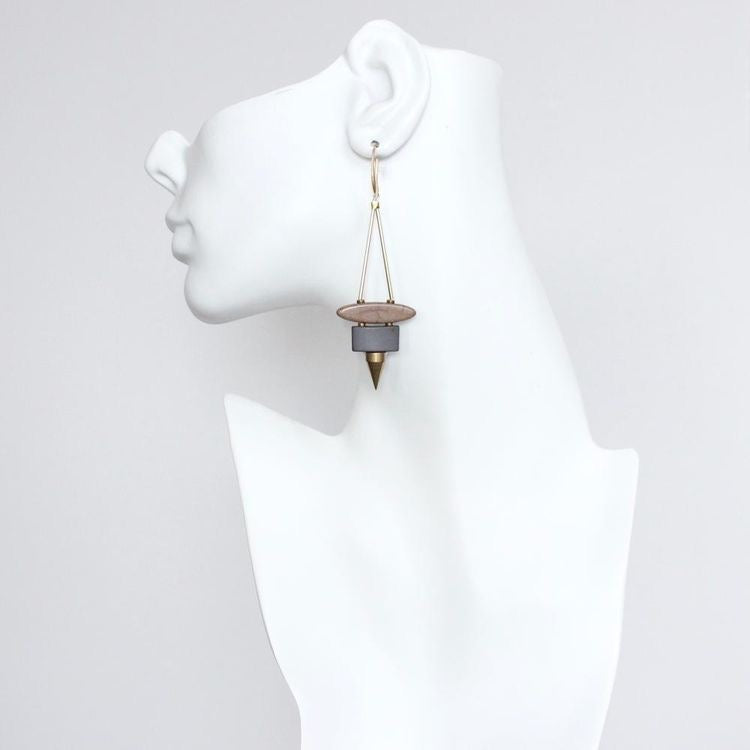 Geometric Ellipse Stone & Hematite Earrings