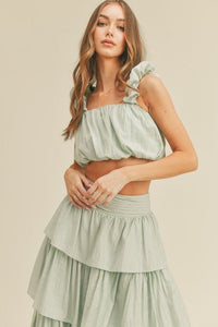 Ruched Crop Top & Tiered Ruffle Maxi Skirt Set