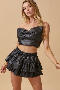 Faux Leather Strapless Bow Top