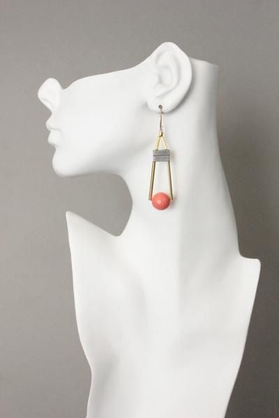 Geometric Coral Glass & Brass Earrings