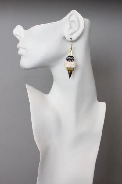 Black Diamond Rhinestone Brass Spike Earrings