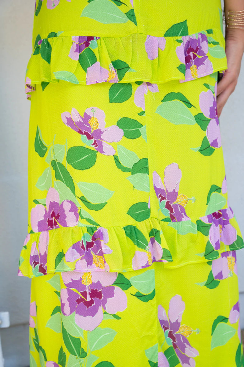 Neon Floral Top & Ruffle Skirt Set