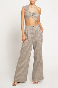 Plaid Double Pleated Front Trouser