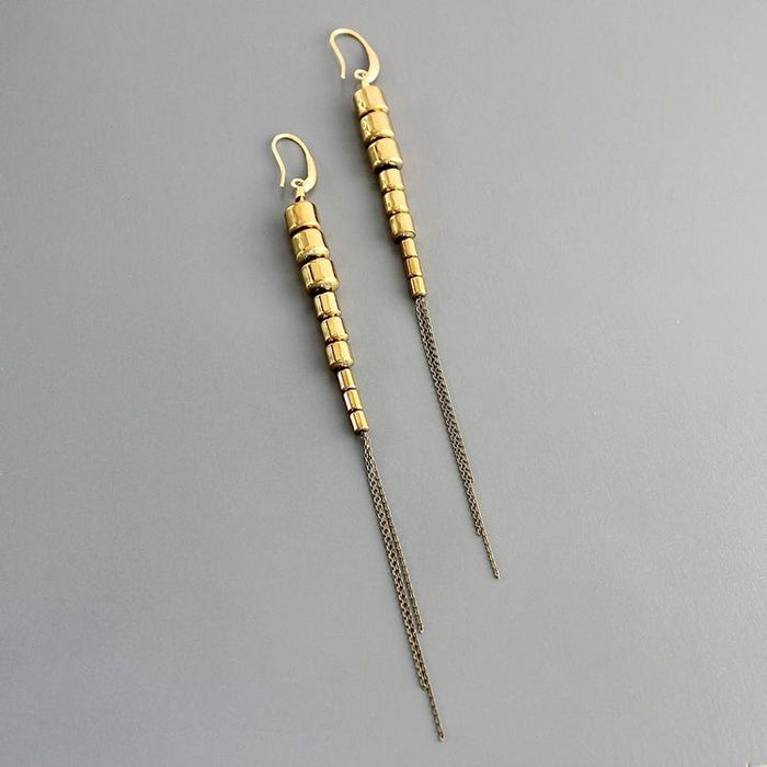 Gold Hematite & Brass Ox Chain Earrings