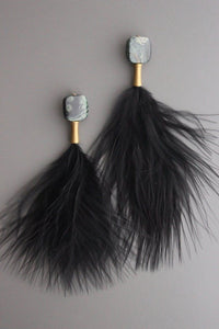 Jasper & Black Feather Post Earrings