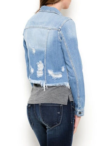 Medium Wash Frayed Denim Jacket