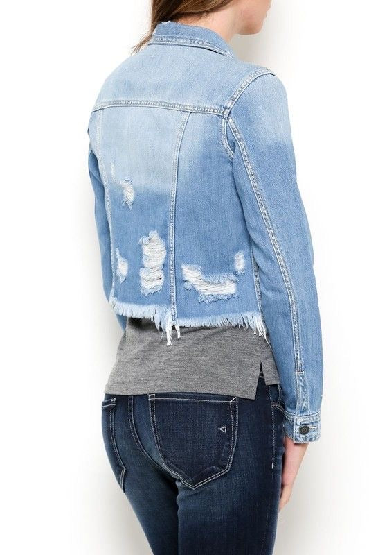 Medium Wash Frayed Denim Jacket