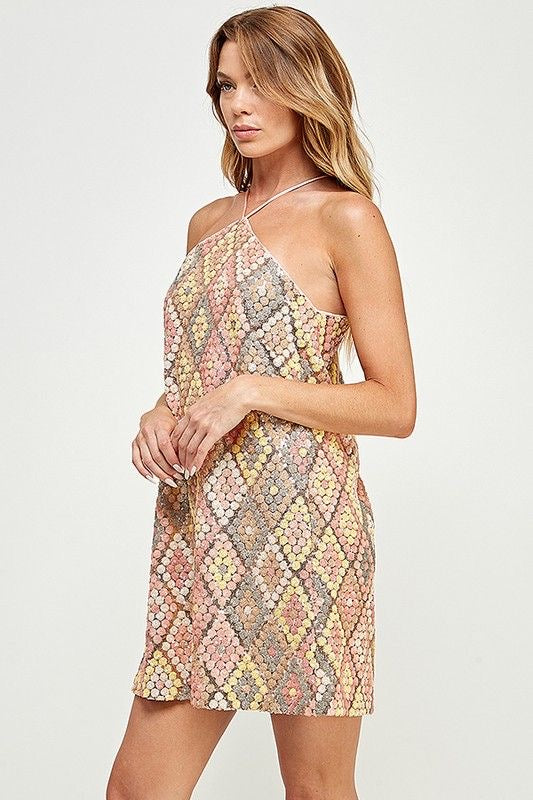 Blush Halter Sequin Dress | z.aa Women's Dresses St. Pete – z•aa dress up  studio