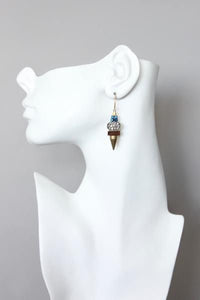 Rhinestone, Hematite & Brass Spike Earrings