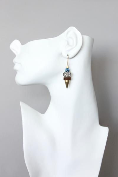 Rhinestone, Hematite & Brass Spike Earrings