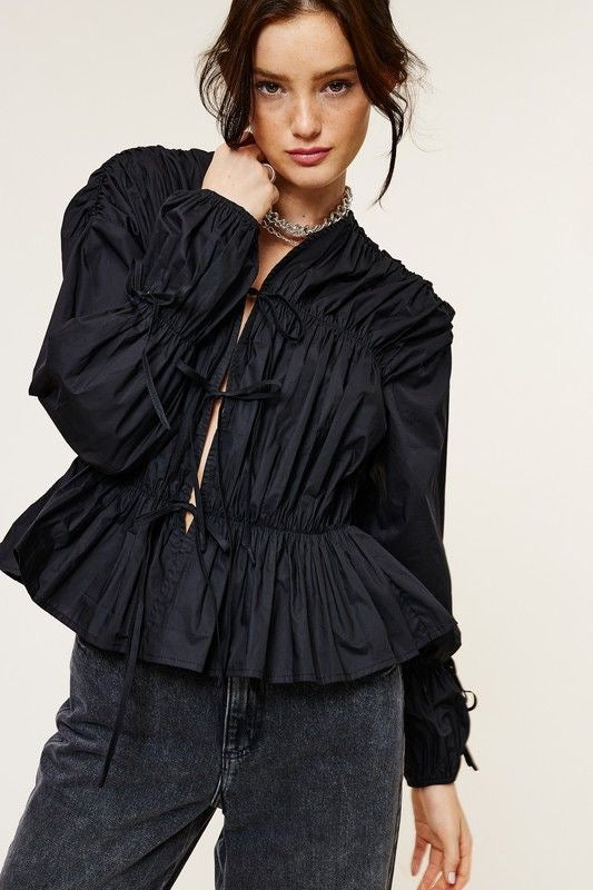 Poplin Top with Ruched Detail