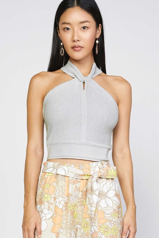 Cropped Halter Ribbed Sweater Top