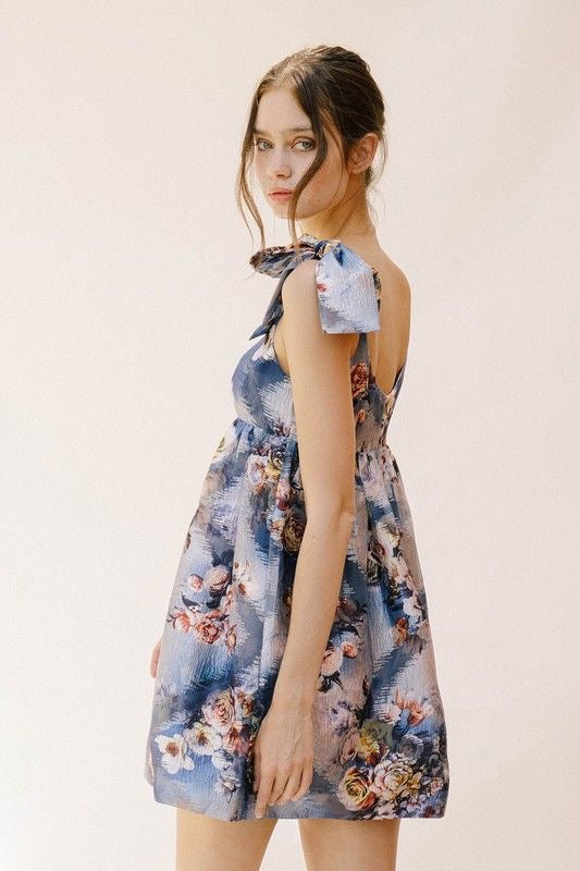 Floral Crepe Babydoll Mini Dress