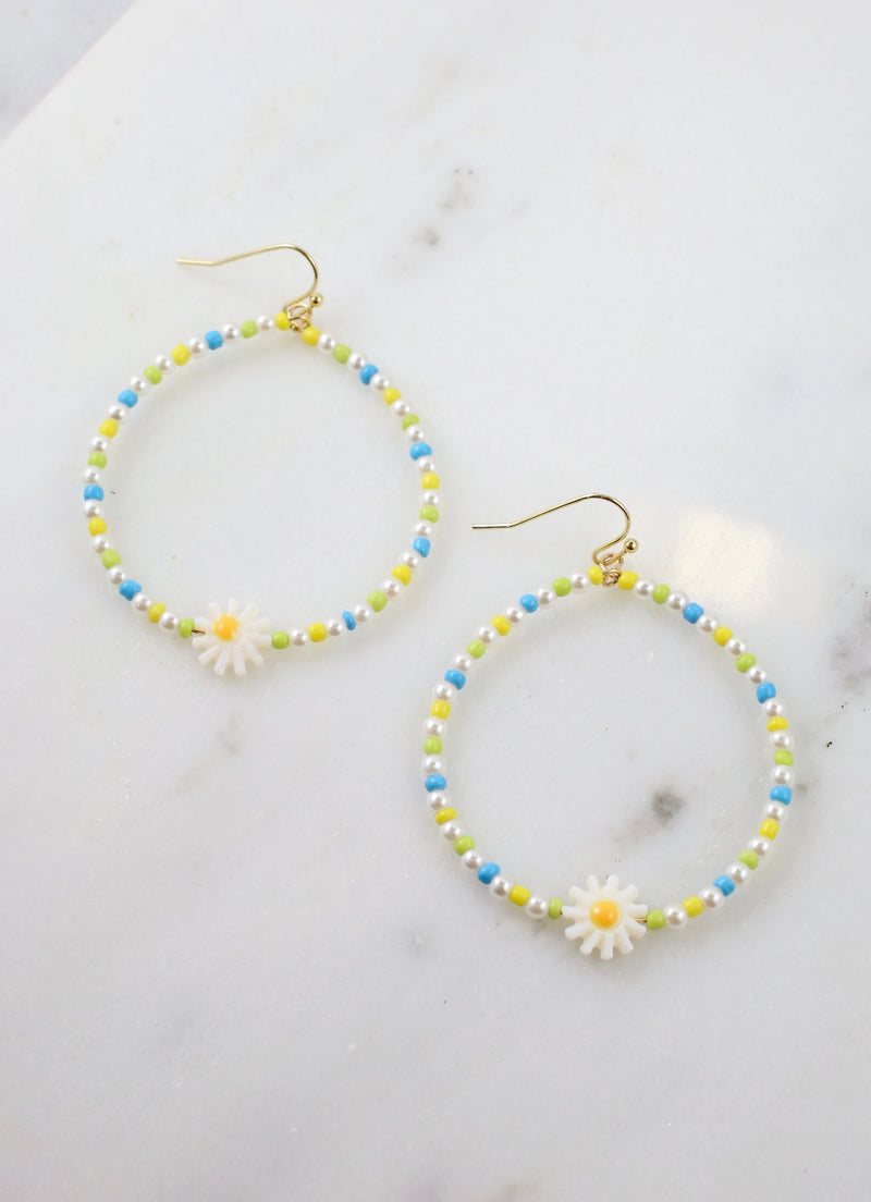 Beaded Daisy Hoops